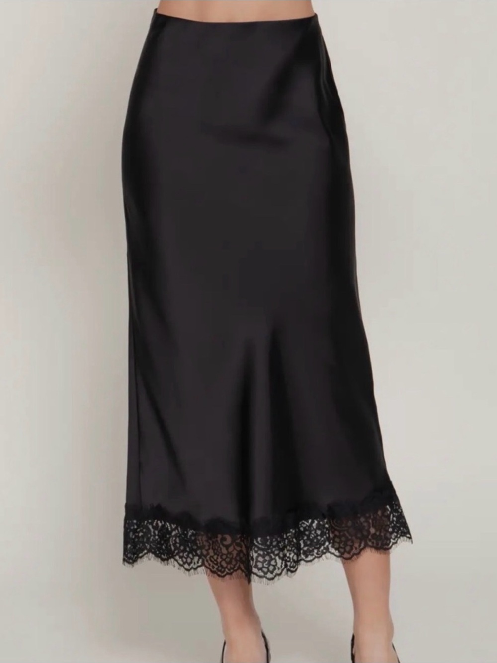 Black Lace-Trim Midi Slip Skirt Dress New M